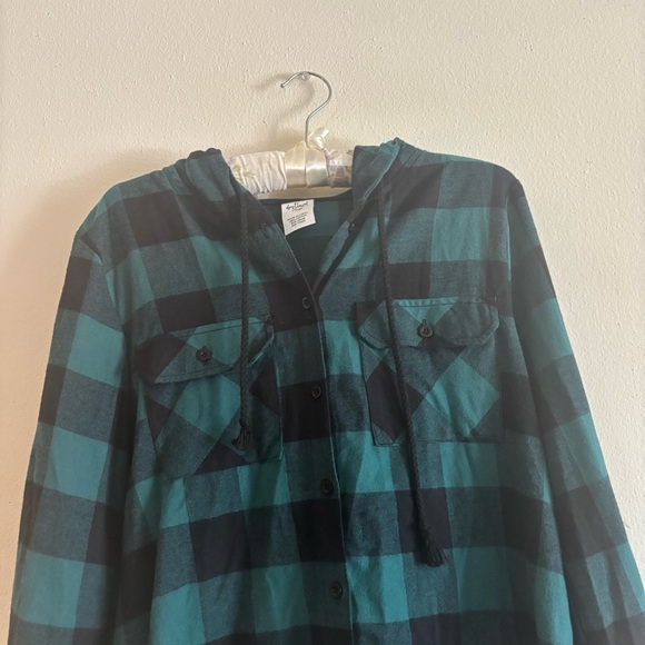 Tilly's Dark Teal and Black Hooded Flannel - Picture 3 of 5